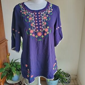 Ashir  Aley Navy Blue Embellished Top 3/4 Sleeve